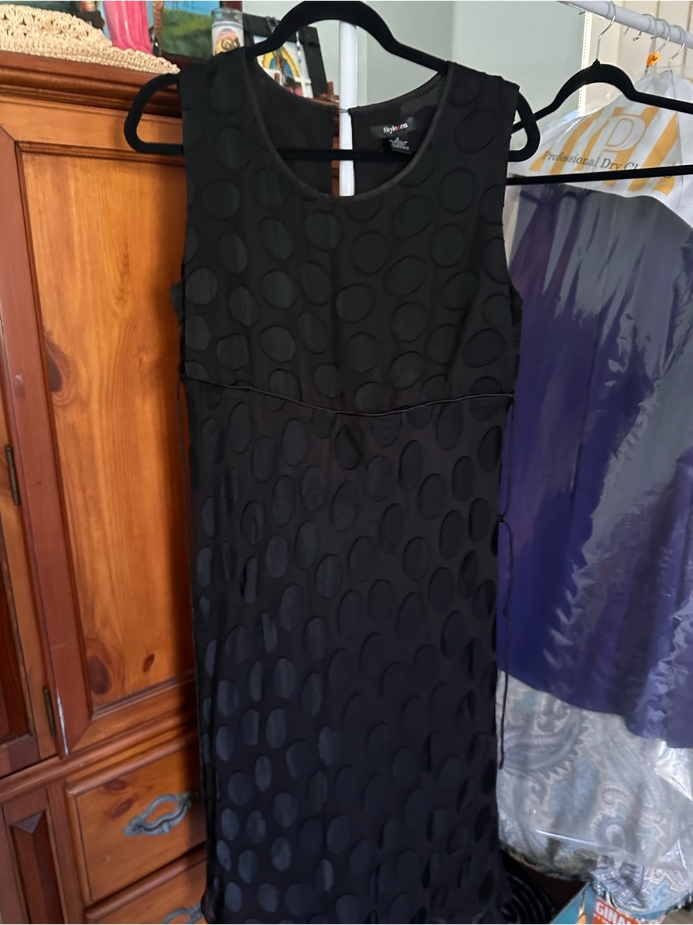 Style & Co. Black Sleeveless Midi Dress with Raised Dot Texture